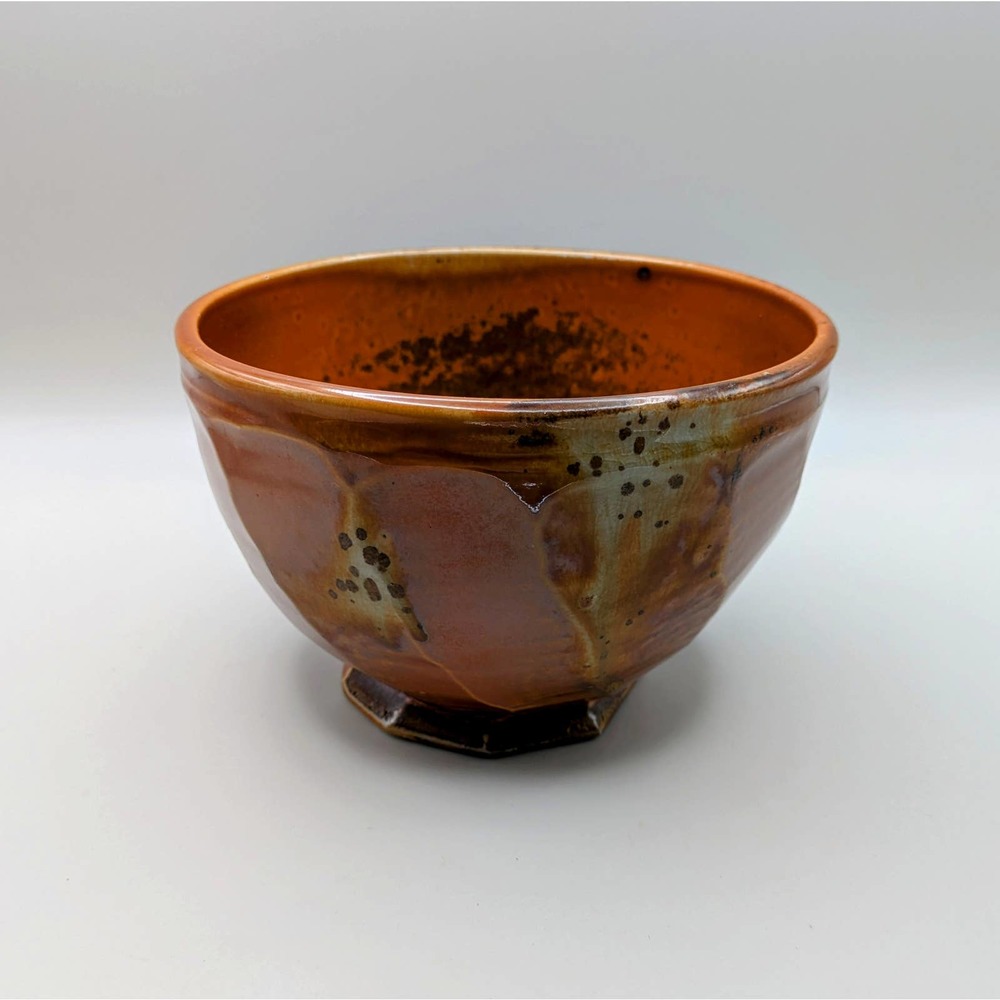 Vintage Y2K signed dated studio pottery bowl glossy matte glaze brown speckles
